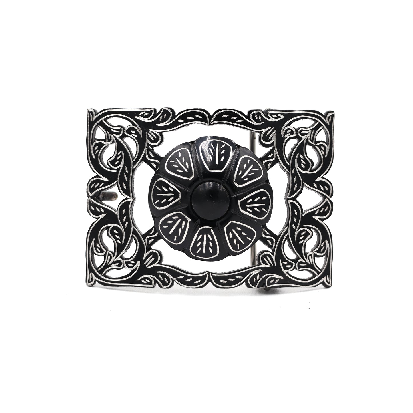 Hebilla de Acero Monel Negra - Girasol 3D Rameado