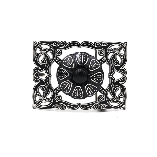Hebilla de Acero Monel Negra - Girasol 3D Rameado