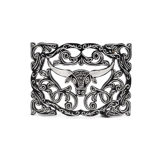 Hebilla de Acero Monel Negro - Toro con cuernos Plata