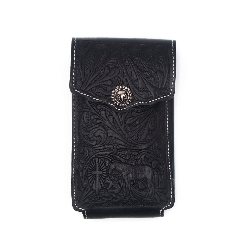 Funda de Cuero Cincelado para Celular - Oración del Caballo Negra