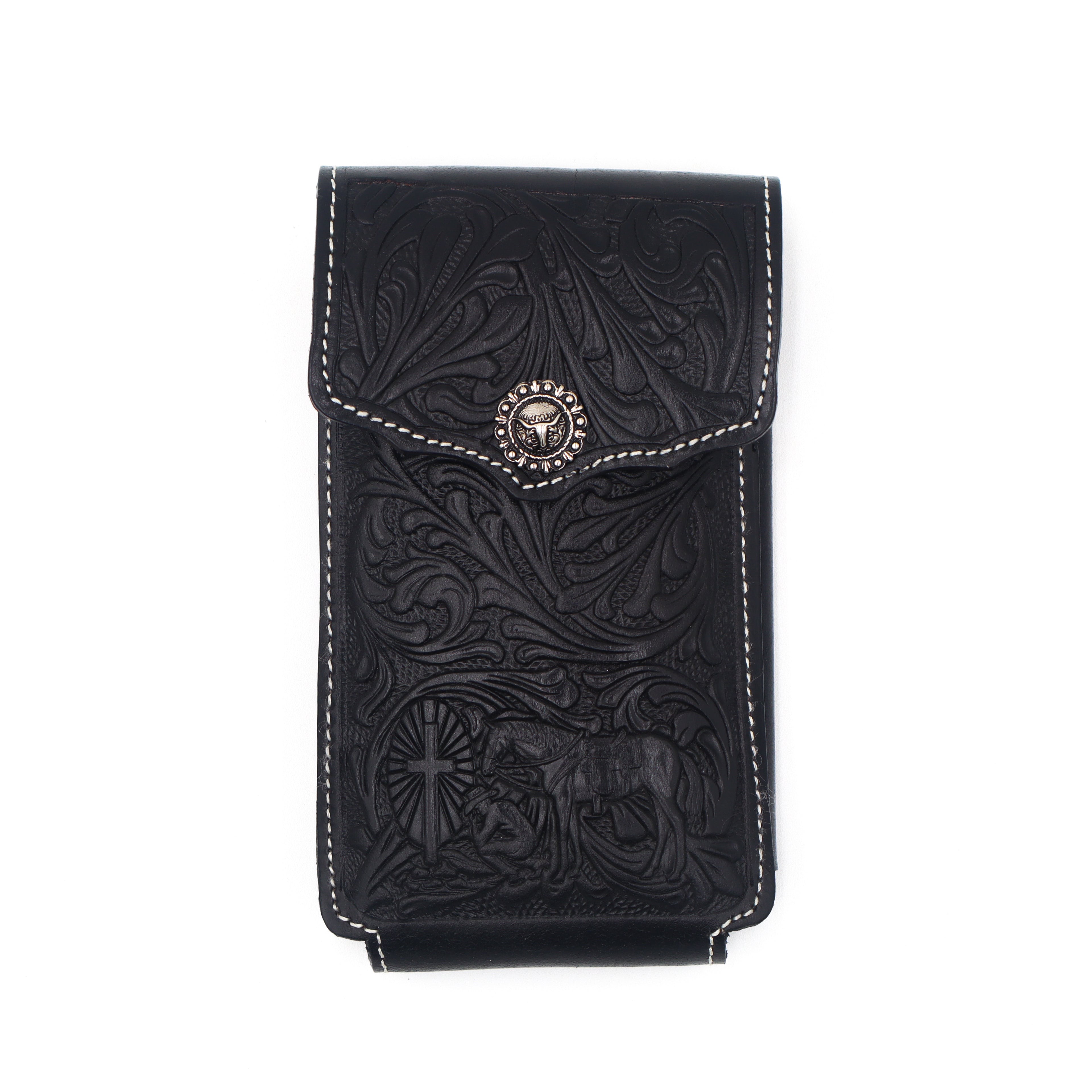 Funda de Cuero Cincelado para Celular - Oración del Caballo Negra