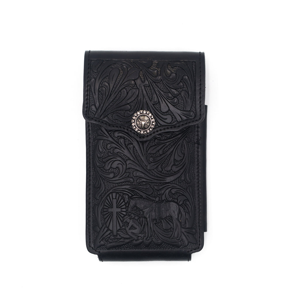 Funda de Cuero Cincelado para Celular - Oración del Caballo Negra 2