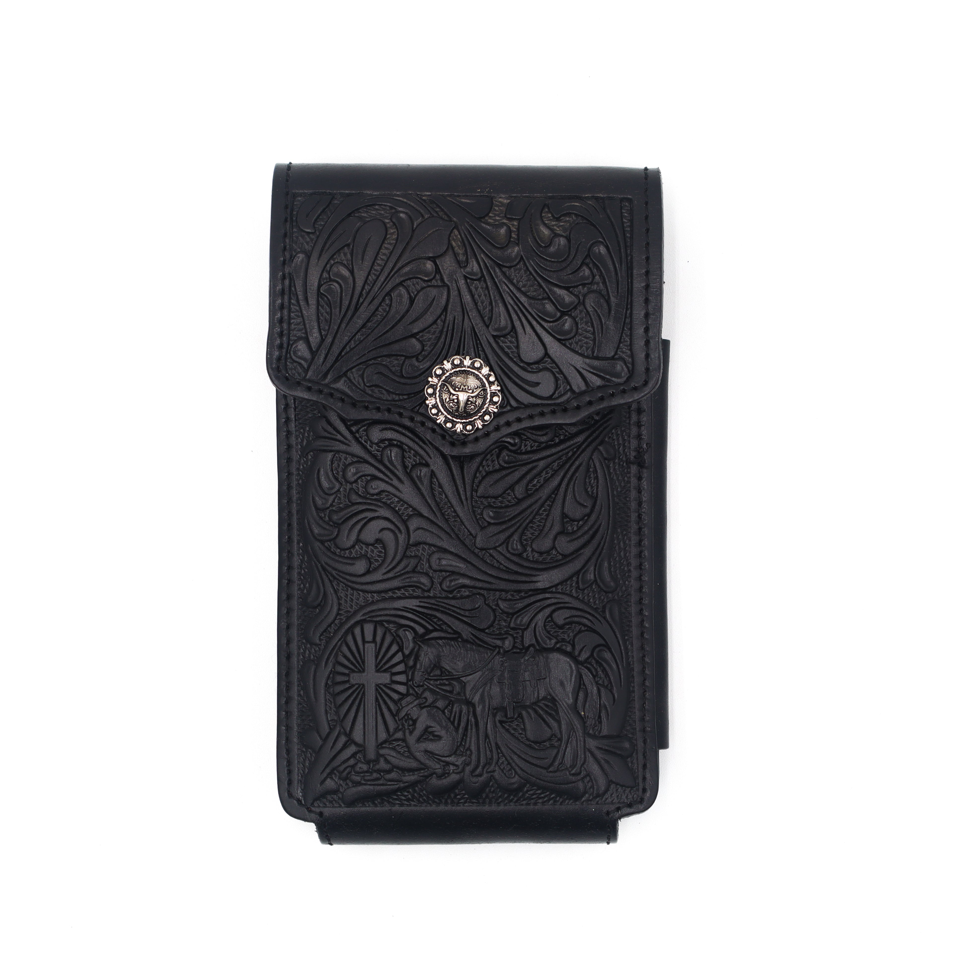 Funda de Cuero Cincelado para Celular - Oración del Caballo Negra 2