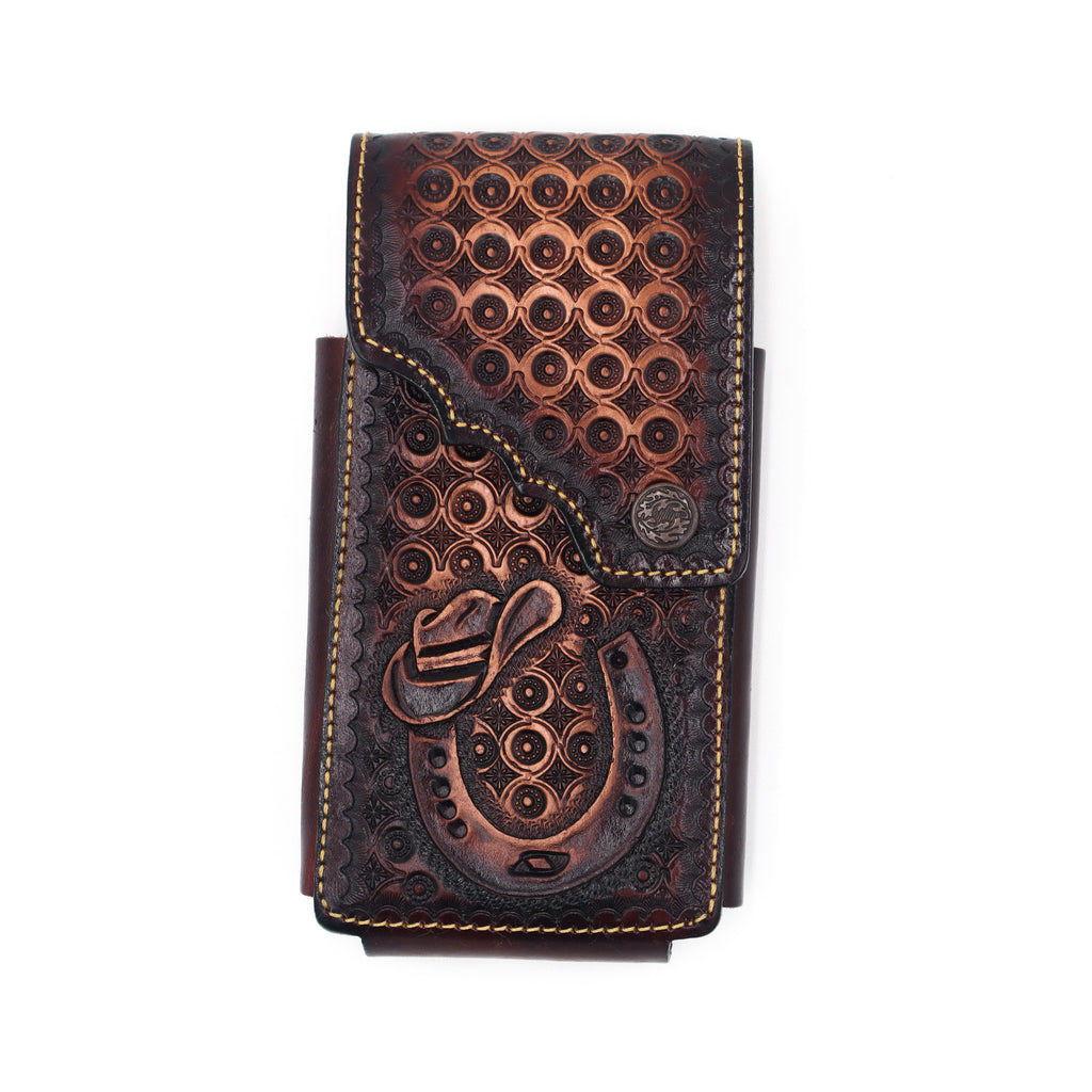 Funda de Cuero Cincelado para Celular - Sombrero y Herradura