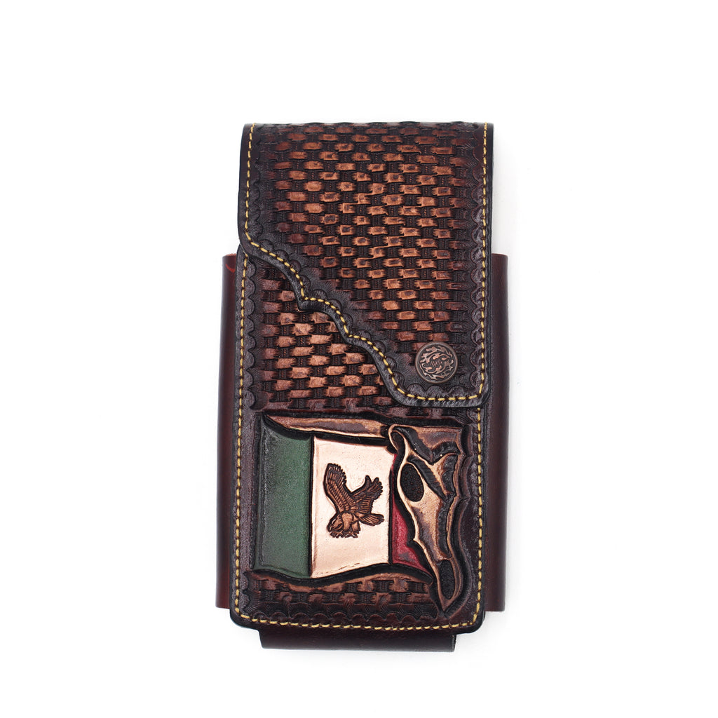 Funda de Cuero Cincelado para Celular - Bandera Mexicana