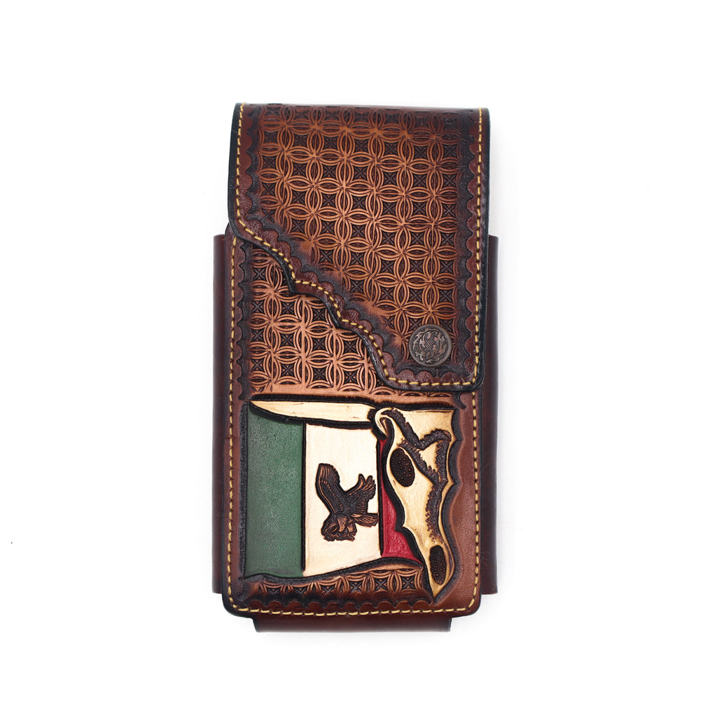 Funda de Cuero Cincelado para Celular - Bandera Mexicana 2