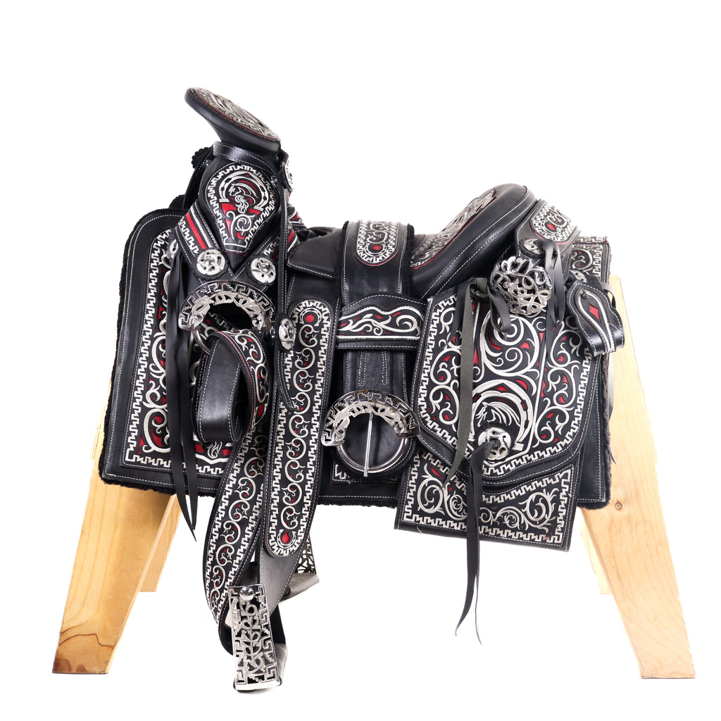 Charro Saddle 16" - Black and Red | Horse Q3