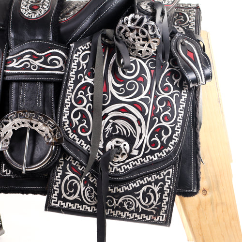Charro Saddle 16" - Black and Red | Horse Q3